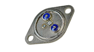 2N3055 power transistor internal view showing the silicon