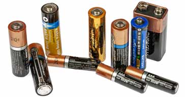 A selection of alkaline manganese diode batteries and cells