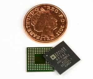 SMD BGA Ball Grid Array package alongside a UK penny to give an indication of the size.
