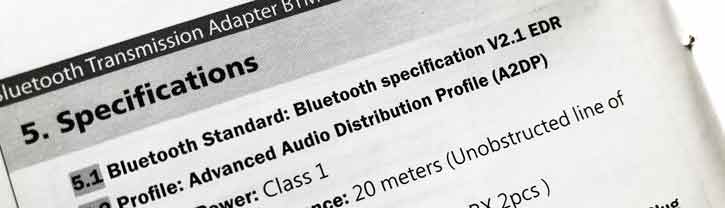 Specification of a product using Bluetooth 2 EDR