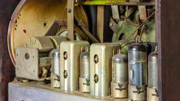 The Bush DAC90A vintage radio - angled rear view showing valves, transformers, etc
