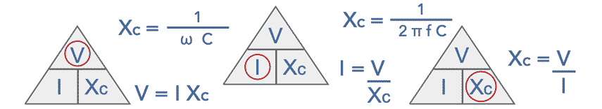 Header showing the various capacitive reactance calculations and formulas