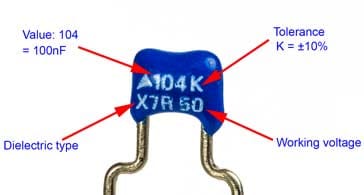 Ceramic capacitor indicating the dielectric type: X7R