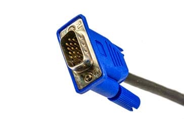 Conector tipo D ou D-Sub em um cabo de tela de vídeo de computador.