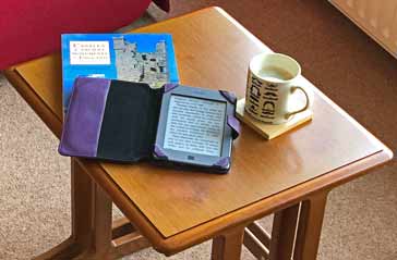 E-reader on a coffee table