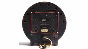 EKCO AD65 vintage round radio rear panel showing antenna