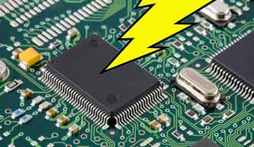 Image of an IC being hit by an electrostatic discharge, ESD