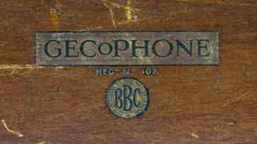 The BBC stamp and registration number on a GECoPHONE No1 crystal set