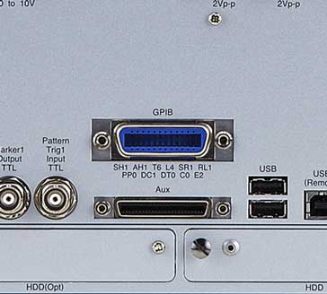 GPIB connectors are still incorporated onto modern test equipment like this Anritsu MG3740A signal generator - view of female version of GPIB connector