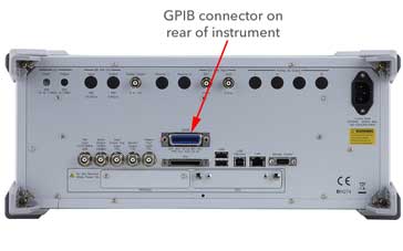 GPIB connectors are still incorporated onto modern test equipment like this Anritsu MG3740A signal generator