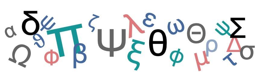 Greek alphabet characters including rho symbol, Omega; epsilon, mu, and many more 