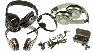 Selection of different types of headphone & earphone