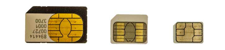 Mini, micro and nano SIM Cards
