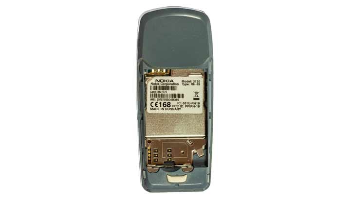 Nokia 3120 vintage mobile phone with back cover removed