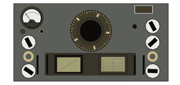 Front panel diagram for the National HRO vintage communications radio showing the controls including the epicyclic tuning dial and the coil-pack