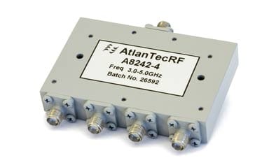 Typical microwave connectorised 4-way splitter / combiner