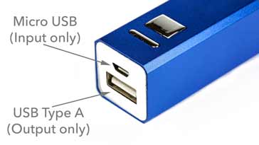 Typical connections for a power bank