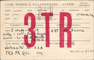 Vintage  QSL card sent from 3TR in Italy to G6YL for contact - card postmark 20 October 1927