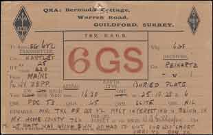 Old QSL card sent from 6GS to G6YL for contact on 11 June 1930