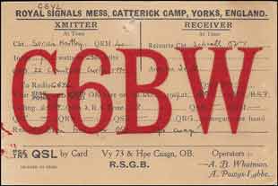 Old QSL card sent from G6BW to G6YL for contact on 30 October 1929