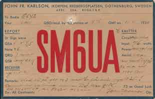 Old QSL card sent from SM6UA to G6YL for contact on 11 November 1930
