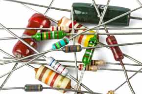 Selection of various types of fixed leaded resistors