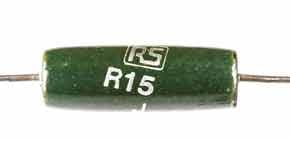 Wire wound power resistor with a vitreous enamel protective coating - resistance is marked as R15 meaning 0.15 Ohms.