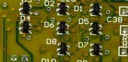 Surface mount diode types on printed circuit board 