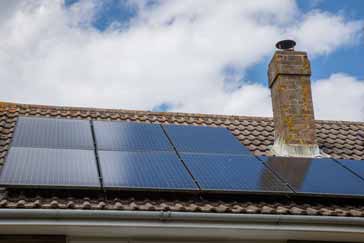 Typical domestic solar panel installation showing solar panels mounted on a roof