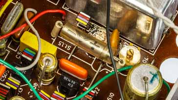 Close up view of Tandberg TP41 vintage radio printed circuit board and the stabistor