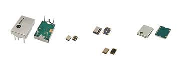 Selection of TCXOs, temperature compensated crystal oscillators: different sized electronic components with different applications, specifications, etc.