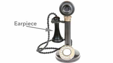 Earpiece on a vintage candlestick telephone - this was a forerunner of the headphone