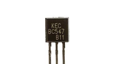 BC547 plastic leaded transistor: part number code indicates it is a silicon audio frequency low power transistor