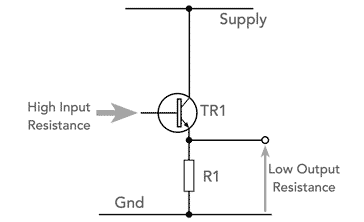 Transistor emitter follower circuit or common collector circuit used in many electronic circuit designs