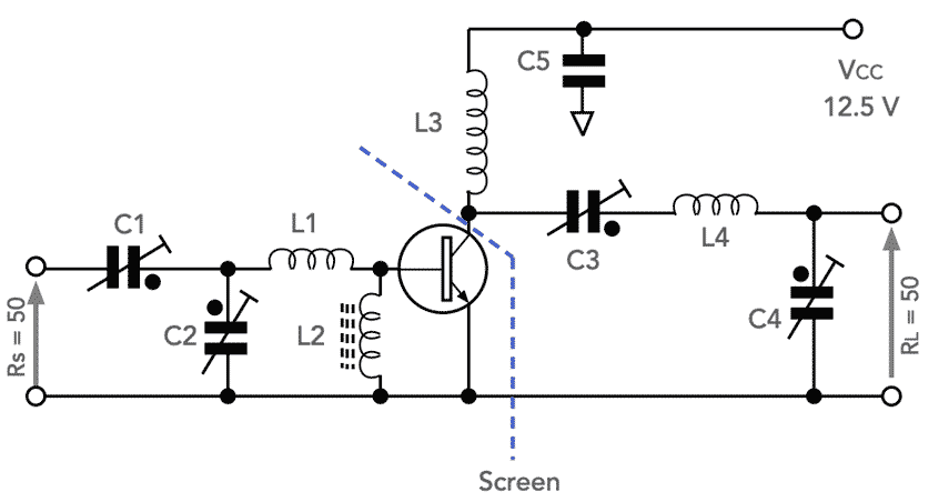 Transistor RF amplifier circuit for 2N3553