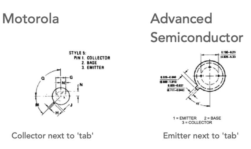 MRF237 transistor pinout differences between MoTorola and Advanced Semiconductor devices