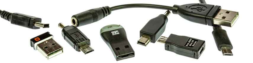 Selection of USB connectors, adapters and cables