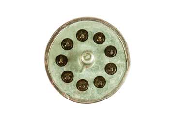 The base of the EF50 valve showing how the pins come through the glass envelope