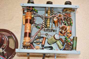 Underside of chassis from a Vidor 254 vintage broadcast radio