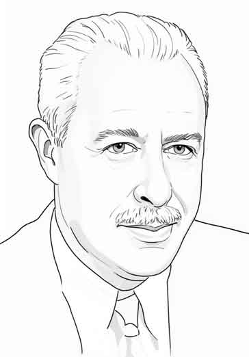 Line drawing of Walter Brattain