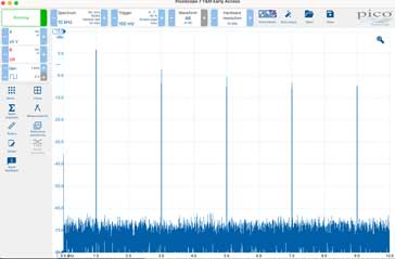 Spectrum of a square wave as analysed using the DSP function of an oscilloscope